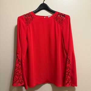 Chico's Vibrant Red Lace Accent Blouse NWT